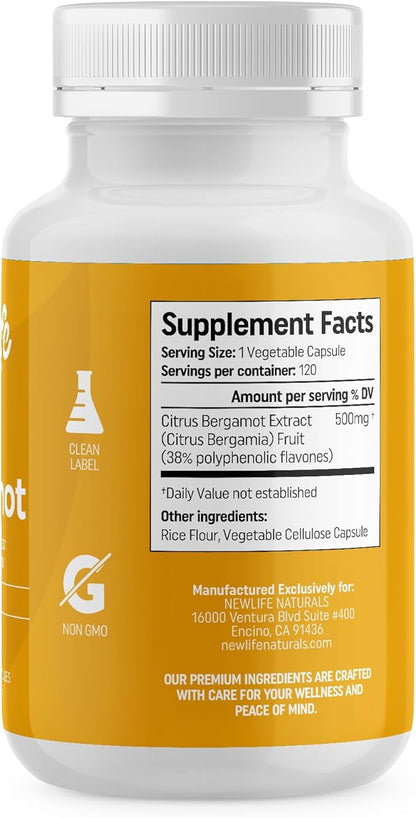 NewLife Naturals Citrus Bergamot Supplements 500 MG for Cholesterol Support- Cholesterol Supplement - 120 Veggie Capsules