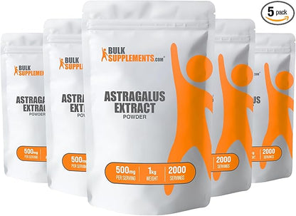 BulkSupplements.com Astragalus Extract Powder - from Astragalus Root, Astragalus Supplement - Vegan & Gluten Free, Astragalus Powder - 500mg per Serving, 5kg (11 lbs) (Pack of 5)