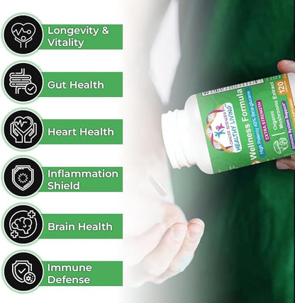 Cancer Sciences Wellness Supplement, USDA Certified Organic Mushrooms Extract, Extra Strength 1,500 mg, High Potency 40% Beta-Glucans, Wellness Formula Capsules for Immune Support, 120 Capsules