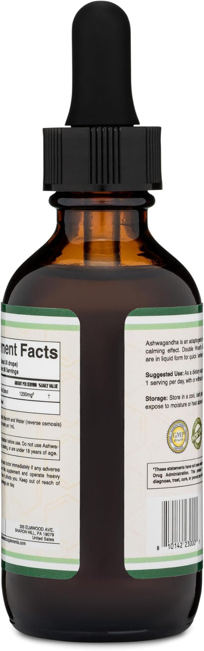 Ashwagandha Organic Drops for Stress Relief (1,200mg, 60 Servings) Ashwagandha Tincture for Adrenal Support and Cortisol Manager (Vegan Safe, Gluten Free, Non-GMO) by Double Wood