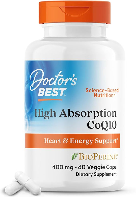 Doctors Best High Absorption CoQ10, Heart & Energy Support, USP Verified, Naturally Fermented CoQ10, Non-GMO, Gluten Free, Soy Free, Vegan 60 Veggie Caps