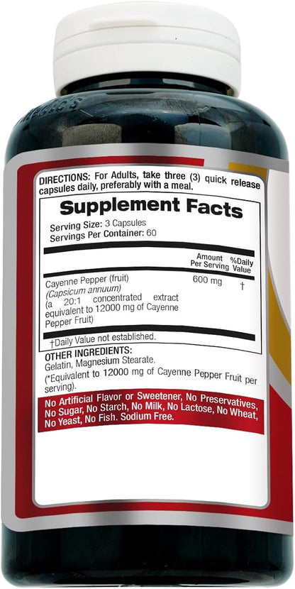FITO MEDIC'S Lab | Cayenne Pepper Capsules Organic | Cayenne Pepper Extract | 600 mg 20:1 per 3-Capsule Serving | 180 Capsules
