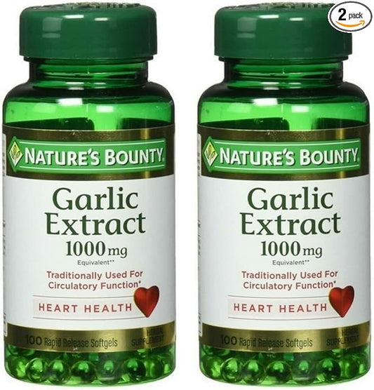 Nature's Bounty Garlic Extract 1000 mg Softgels for Cardiovascular Support,100 ea (Pack of 2)