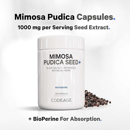 Codeage Organic Mimosa Pudica Seed Capsules - Mimosa Pudica Seeds Supplement - Black Walnut, Cloves, Vidanga, Neem, BioPerine - All in One - Sensitive Plant Pills - Non-GMO & Vegan - 120 Capsules