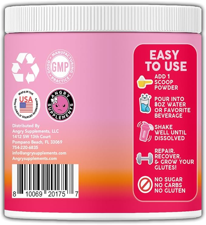 Women's Creatine Monohydrate Powder Glute Builder, 5g Vegan Creatina w. Collagen, Glutamine, BCAAs & Hydration Blend for Recovery, Energy, Pump, Muscle Support, Drink Mix, Unflavored (125g, 1-Pack)