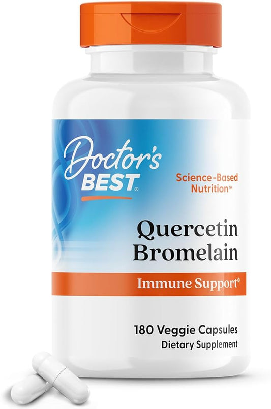 Doctor's Best Quercetin Bromelain, Immunity Support Capsule, Heart, Joint & Healthy Respiratory System, Non-GMO, Vegan, Gluten Free, Soy Free,180 VC