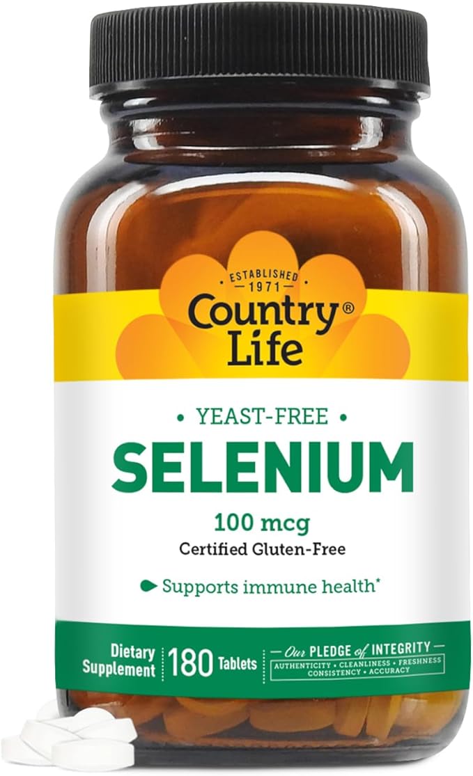 Country Life Selenium, Yeast Free, Supports Immune Health, 100mcg, 180 Tablets, Certified Gluten Free, Certified Vegan, Certified Halal