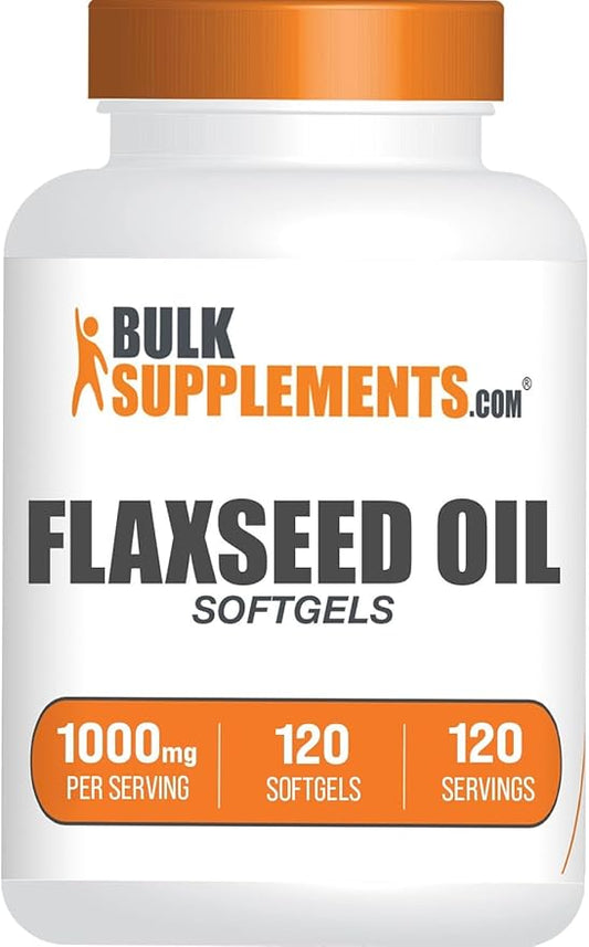 BulkSupplements.com Flaxseed Oil Softgels - Flaxseed Supplement, Flaxseed Oil 1000mg Softgels - Herbal Supplement, Gluten Free, 1 Softgel per Serving, 120 Count (Pack of 1)
