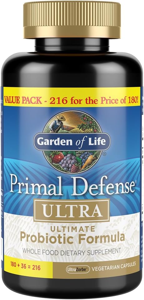 Garden of Life Probiotics Primal Defense Ultra 216 Capsules + Zinc Supplements 30mg High Potency 60 Capsules
