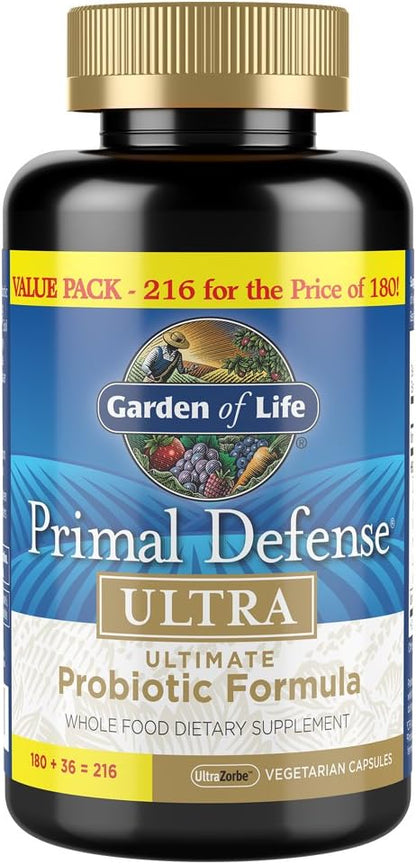 Garden of Life Probiotics Primal Defense Ultra 216 Capsules + Zinc Supplements 30mg High Potency 60 Capsules