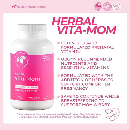 Mountain Meadow Herbs Vita-MOM - Herbal Prenatal Vitamins for Women: Unique Blend of Folic Acid, Vitamins, Iron & Herbs in Soft Gel Caps - 2-Month Supply (120 ct.)