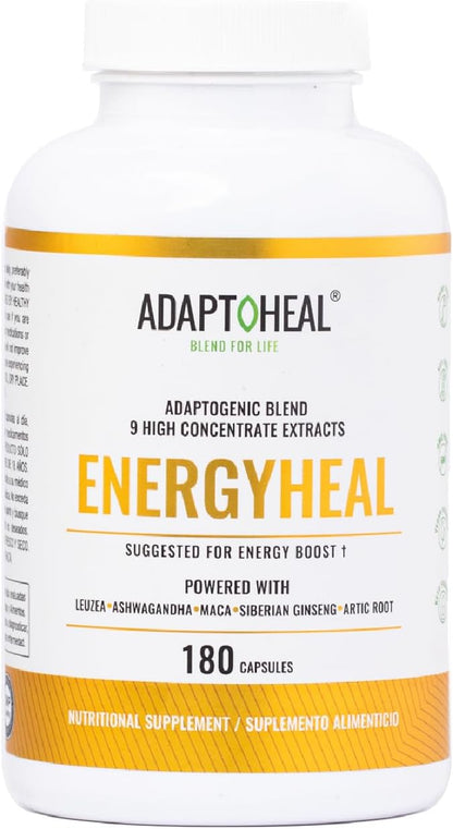 Energy Supplement Caffeine Free - Adaptogen Blend with Ashwagandha, Rhodiola Rosea, Maca, Leuzea, Gingseng - Increases Energy, Natural Stress Relief, Focus and Vitality (180 Capsules)