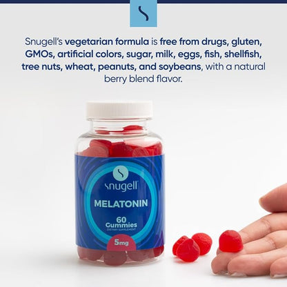 Snugell Melatonin Gummies 5 mg – 60-Count Dietary Supplement – Berry Blend Flavor for Natural Restful Sleep Support – Vegan, Non-Habit Forming, Non-GMO, Pectin-Based, Gluten-Free – Made in the USA (2)