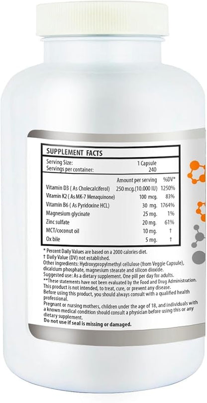 Vitamin D3 10,000 IU K2/MK7 100 mcg. High Potency Supplement 8 Months Supply. Non-GMO for Bone, Heart & Immune Support.