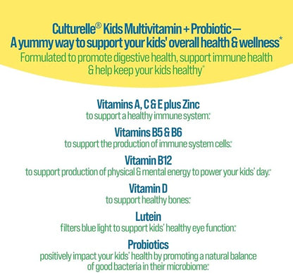 Culturelle Kids Multivitamin + Probiotic for Kids (Ages 2+) - 60 Count, Peach-Orange & Mixed Berry Flavor - Digestive Health & Immune Support Gummies with Lutein to Support Eye Health (Pack of 2)