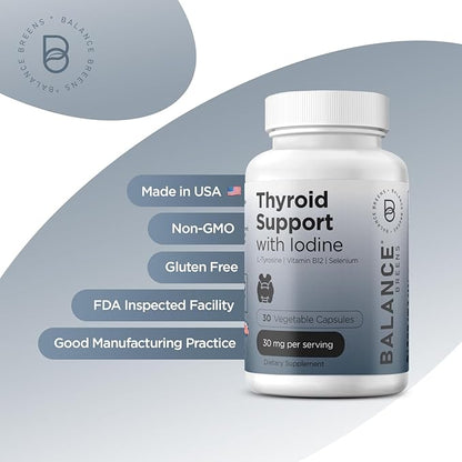 Balancebreens Thyroid Support Supplement with Iodine, L-Tyrosine, Vitamin B12 & Selenium, 30 Veg Capsules - Energy, Metabolism & Focus Support