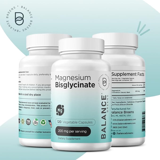 Magnesium Bisglycinate 200mg, High Absorption Chelated, 120 Vegan Capsules - Supports Heart Health, Muscle Cramps, Bone Health & Positive Mood