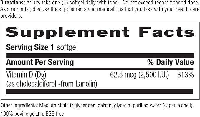 Country Life Vitamin D3 2500 IU Soft Gels, Larger, 200 sg, 200 Count