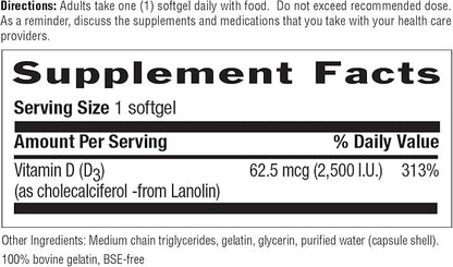Country Life Vitamin D3 2500 IU Soft Gels, Larger, 200 sg, 200 Count