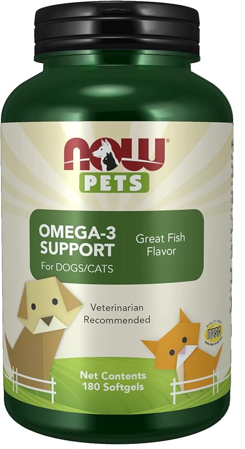 NOW Foods Pet Health, Omega 3 Supplement, Formulated for Cats & Dogs, NASC Certified, 180 Softgels
