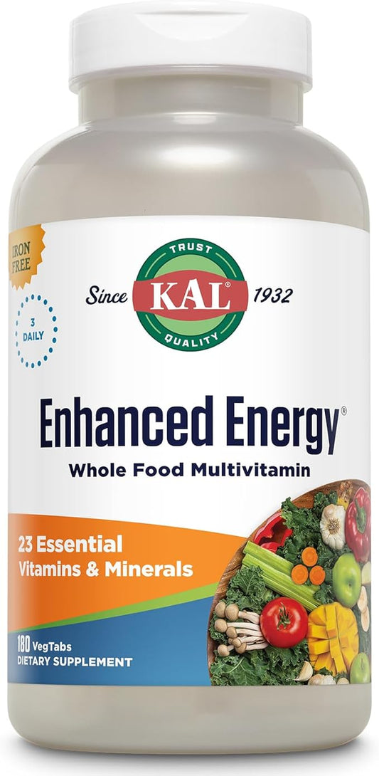 KAL® Enhanced Energy Multivitamin | Whole Food Based Vitamins & Minerals w/ Antioxidants, Digestive Enzymes & Natural Carotenoids | 180 Capsules