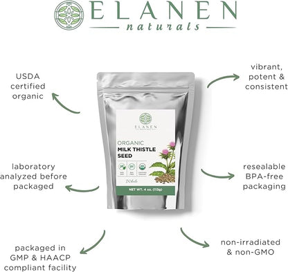 Organic Milk Thistle Seeds 4 oz. (113g), USDA Certified Organic Semillas de Mariano, Silybum marianum, Bulk Dried Natural Milk Thistle Seed, Whole