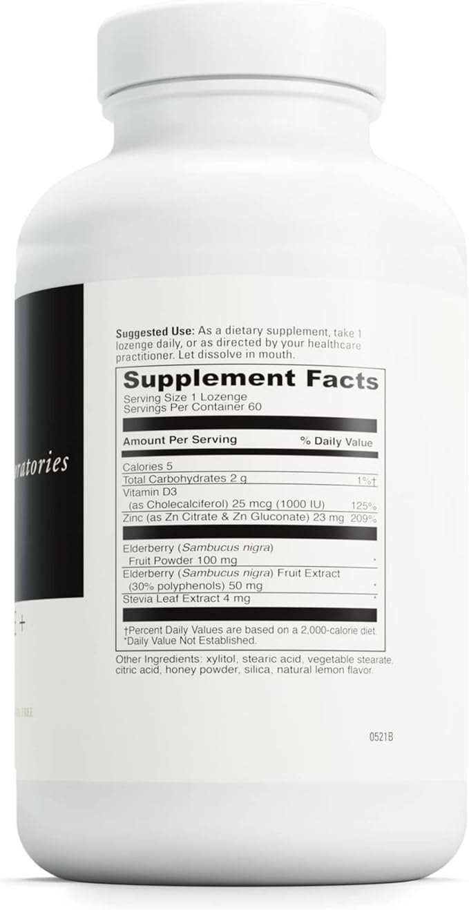 DAVINCI Labs Zinc Lozenge + Elderberry - Supplement to Support Immune System, Healthy Lungs & Throat Tissues* - with Vitamin D3, Zinc, Elderberry & More - Lemon Flavor - 60 Lozenges
