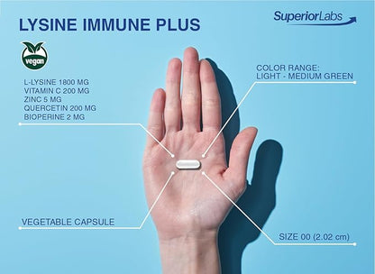 Superior Labs Lysine Immune Plus - Lip. Clinically Proven Lip Health & Support. L-Lysine Bound to HCI for Optimal Stability & Absorption for Fast Results. Bioactive with Zero Harmful Additives