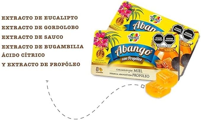 Abango Propóleo y Equinácea Té Vitamina C(Abango with Propolis Echinacea Tea w/Vitamin C) Natural 25 Tea Bags + 2 Cough Drop Trays (8 Individually Wrapped Drops Each) Herbal Dietary Supplement