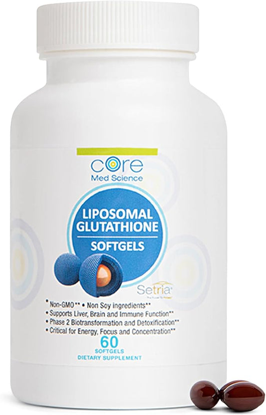 Core Med Science Liposomal Glutathione Supplement (500mg, 60 Softgels) - Pure Reduced Setria with Phospholipid Complex - Antioxidant Supplement for Energy, and Skin