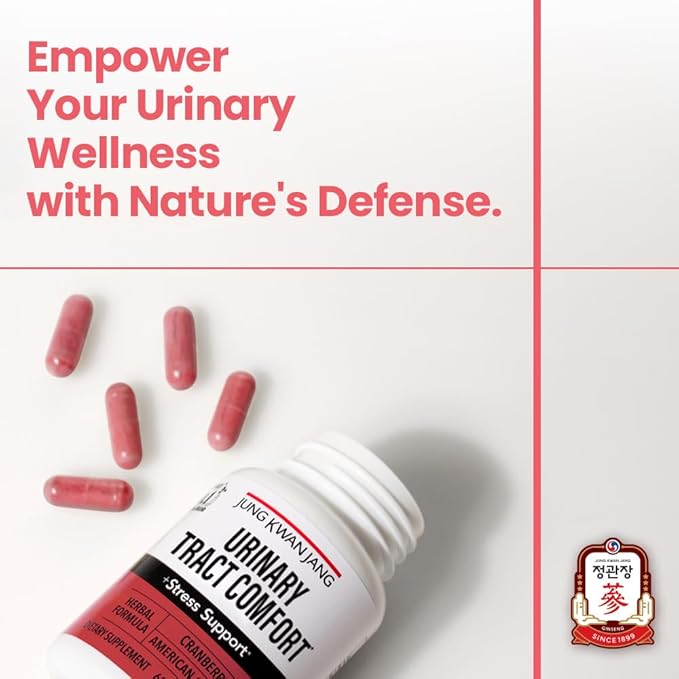 JungKwanJang Urinary Tract Comfort Formula with Pacran Cranberry 500mg, American Ginseng 143mg - Urinary Tract Health Support Supplement - 60 Capsules for Women and Men