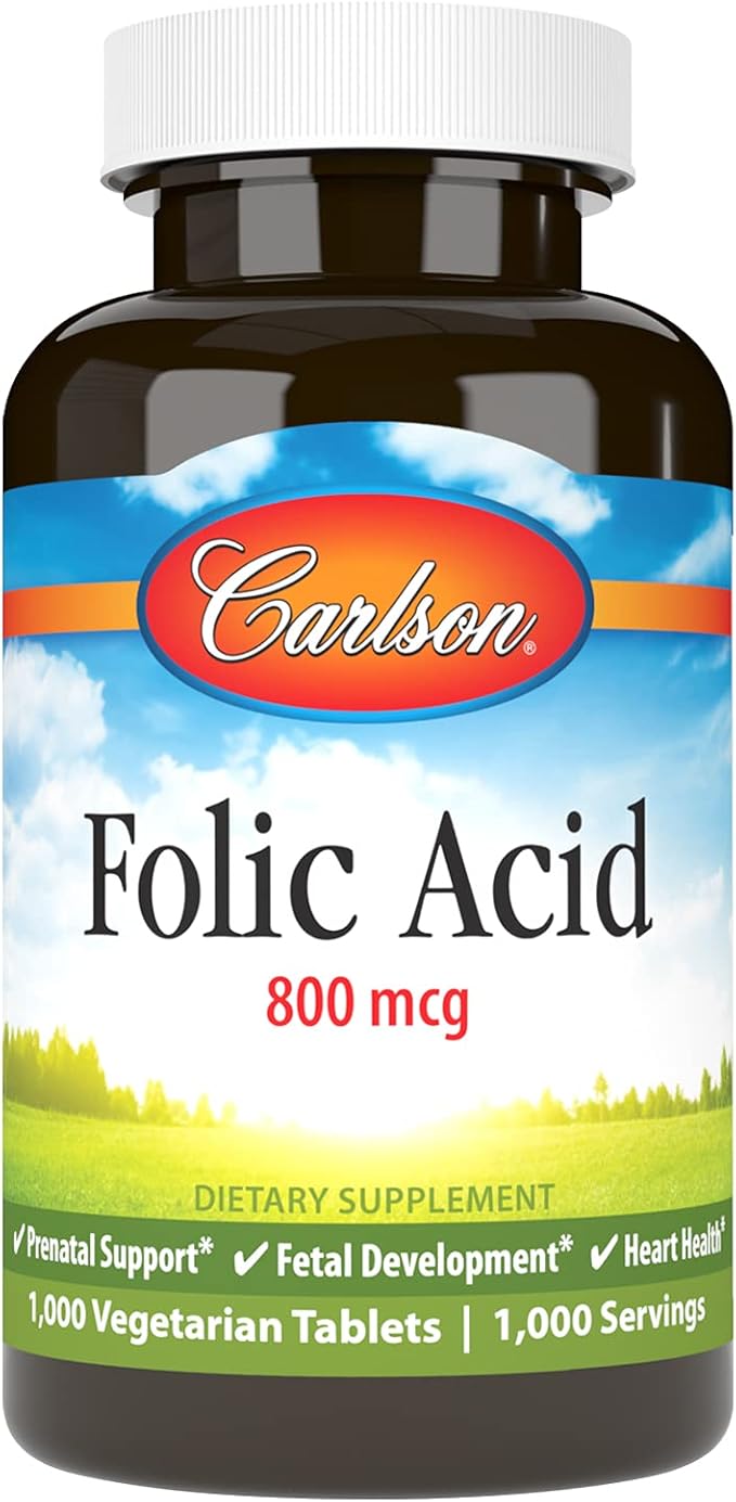 Carlson - Folic Acid, 800 mcg, Provides Important Prenatal Support, 1000 tablets