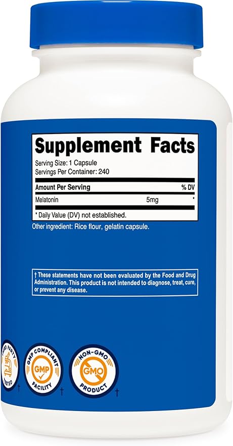 Nutricost Melatonin 5mg, 240 Capsules - 5mg Per Serving, Non-GMO, Gluten Free