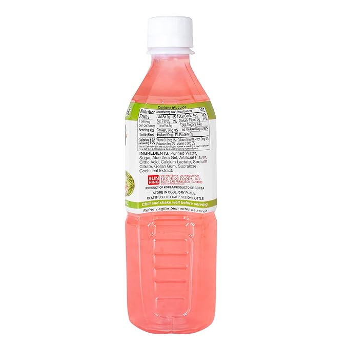 Parrot Aloe Vera Drink with pulp and Watermelon flavor, Chewable Aloe added, Sweet and Refreshing Jucie Drink 16.9 fl.oz. (Pack of 10)