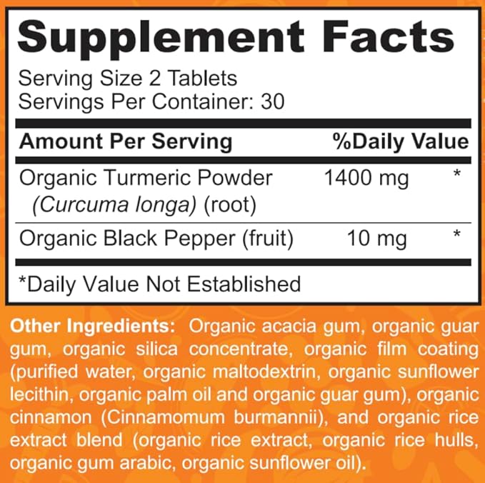 Organic Turmeric Curcumin with Organic Black Pepper 1400 mg - 95% Standardized Curcuminoids & Black Pepper Extract for Better Absorption & Potency - Joint Support - 60 Count