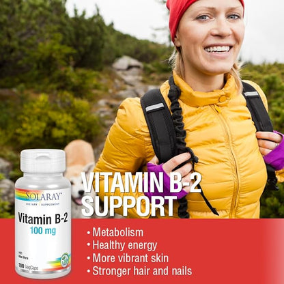 SOLARAY Vitamin B-2 Riboflavin 100 mg with Aloe Vera | Healthy Energy Metabolism, Skin, Hair & Nails | 100 CT