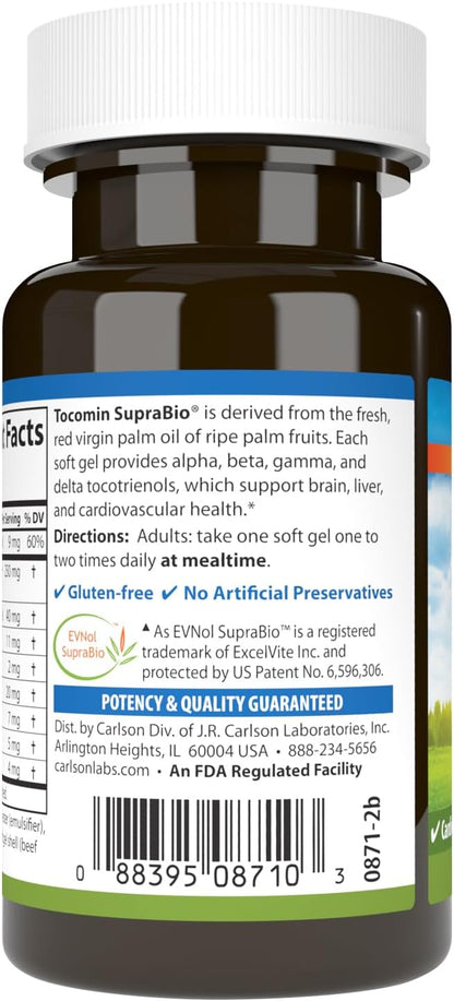 Carlson - Tocomin SupraBio, Full Spectrum Tocotrienol Complex, Non-GMO Tocotrienols, Alpha, Beta, Gamma, Delta, 60 Softgels