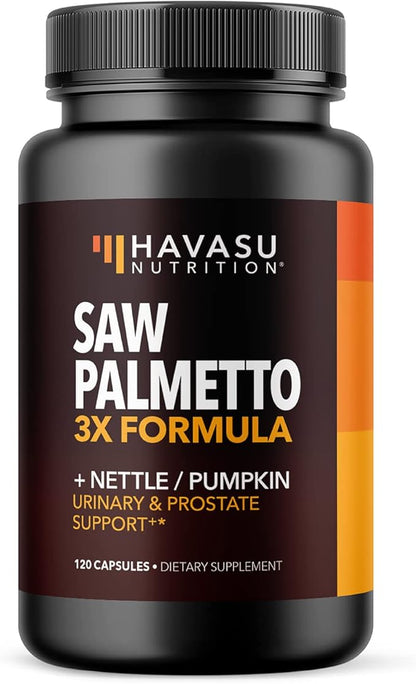Saw Palmetto Supplement with Stinging Nettle and Pumpkin Seed Extract - Advanced 3X Formula - DHT Blocker Urinary Health and Prostate Support for Mens Health - Vegan, Non-GMO Capsules - 2 Month Supply