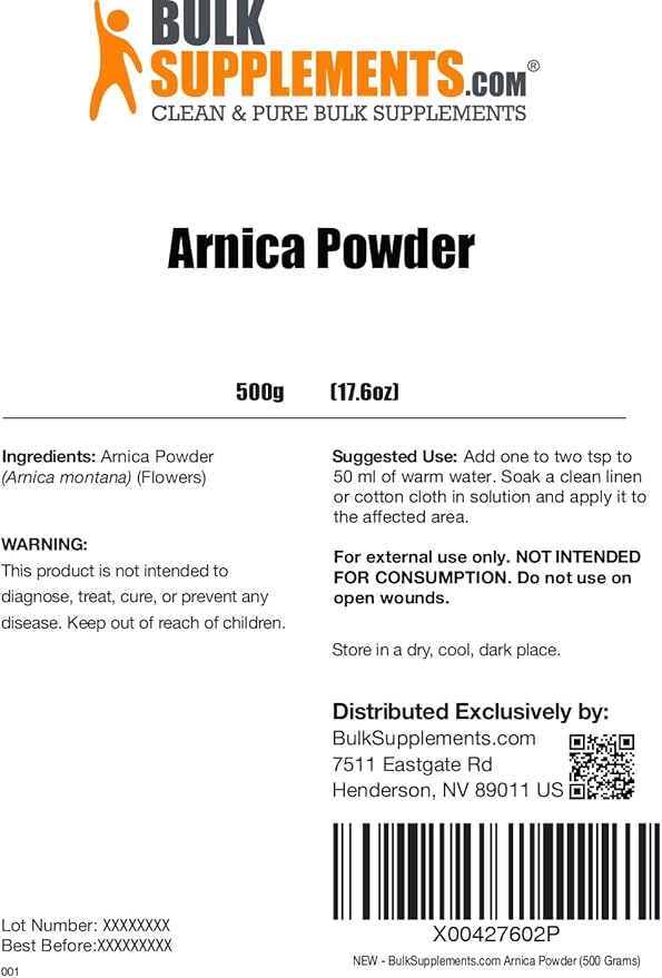 BulkSupplements.com Arnica Powder - Arnica Montana Powder, from Dried Arnica Flower - Arnica Flower Powder, Servings Vary, 500g (1.1 lbs) (Pack of 1)