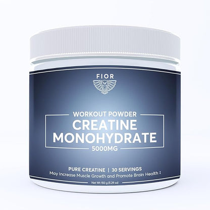 FIOR Pure Creatine Monohydrate Powder - Micronized Creatine for Men & Women, Pure Non-GMO, Vegan & Gluten Free Creatine Powder, 5 Grams per Serving, 60 Servings