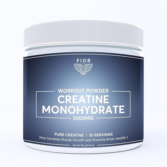 FIOR Pure Creatine Monohydrate Powder - Micronized Creatine for Men & Women, Pure Non-GMO, Vegan & Gluten Free Creatine Powder, 5 Grams per Serving, 60 Servings