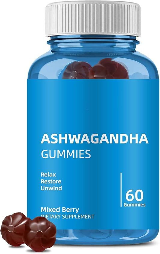 Ashwagandha Gummies & Vitamin D Gummy for Men & Women Mixed Berry Plant Based, Gluten-Free & Gelatin Free Relax Restore Tropical Flavor Vegan, Non-GMO,Supplement 60 Count