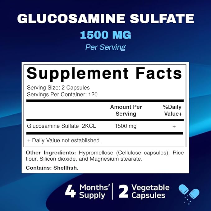Vitamatic Glucosamine Sulfate Supplement, 1500mg, 120 Servings, 240 Capsules