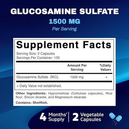 Vitamatic Glucosamine Sulfate Supplement, 1500mg, 120 Servings, 240 Capsules