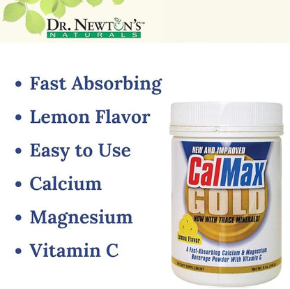 Dr. Newton’s Naturals CalMax Gold Powder Drink Mix - 2:1 Ratio of Calcium & Magnesium with Vitamin C + Essential Trace Minerals to Support Post Workout Recovery, Muscles, Sleep, Bones -5 oz can