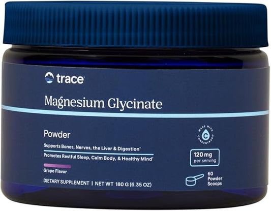 Trace Minerals Magnesium Glycinate 120mg - Drink Mix to Support Healthy Digestion & Muscles - Immune System Support Powder - Magnesium Supplement to Aid Healthy Sleep - Grape, 180g (60 Servings)