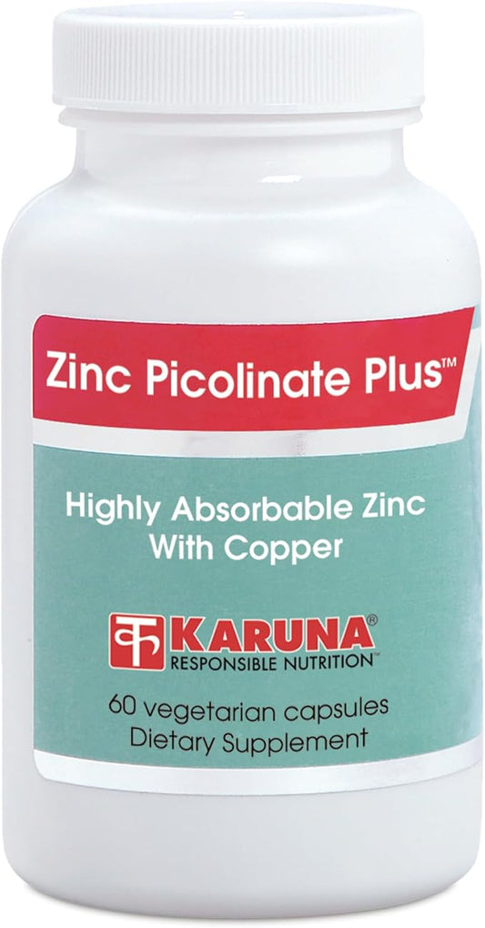 Karuna Health Zinc Picolinate Plus 60 Vegetarian Capsules | 25 MG Plus 2.5 MG Copper for BALACED Long Term USE | Supporting Immune Function, Skin Health, Development and Overall Well-Being.