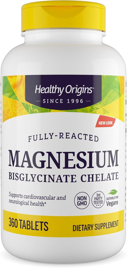 Healthy Origins Magnesium Bisglycinate Chelate (Albion Minerals, Non-GMO, Gluten Free, Cardiovascular Support, Bone Support, Neurological Support, Vegan), 360 Tablets