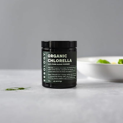 Erbology Organic Chlorella Powder 3.2 oz - 45 Servings - Sustainably Sourced in Spain - Body Cleansing and Immunity Support - Rich in Chlorophyll, B Vitamins, Iron and Phosphorus - Vegan - GMO-Free