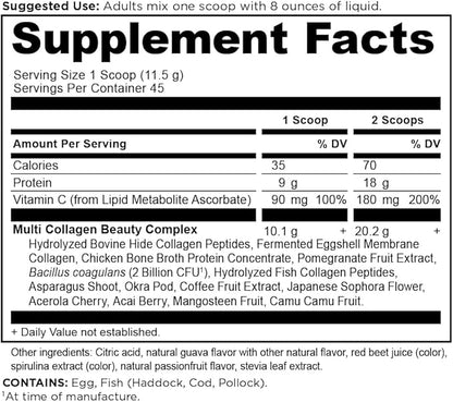 Ancient Nutrition Collagen Powder Protein, Multi Collagen Protein Beauty Within, Guava Passionfruit, with Vitamin C, Hydrolyzed Collagen Peptides Supports Healthy Skin and Nails, 18.3oz
